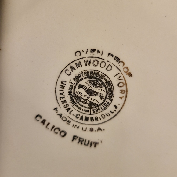 Universal Potteries Cambridge "Calico Fruit" 9" Salad Serving Camwood Ivory Bowl - Picture 4 of 5